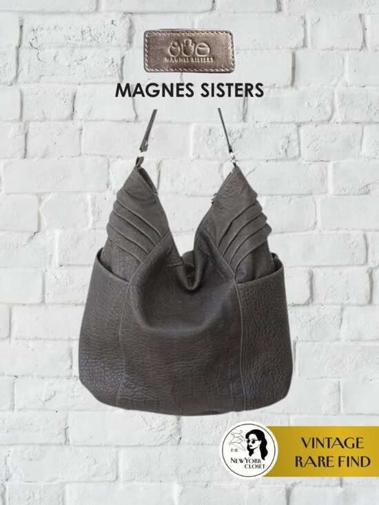 Magnes Sisters Handbags - RARE Vintage | Magnes Sisters | Distressed Leather "Grey Moon" Hobo Shoulder Bag